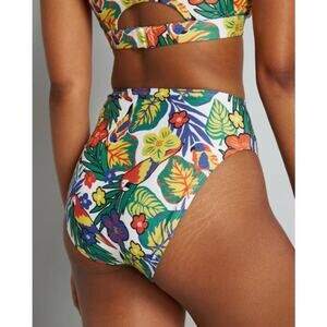 ModCloth XL The Franky High Waisted Bikini Bottom Swimwear Green Floral Jungle